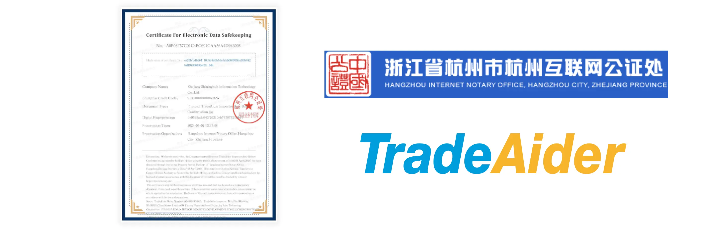 TradeAider makes Data Safekeeping of official inspection records blockchained and publicly notarized for integrity and legal validity.